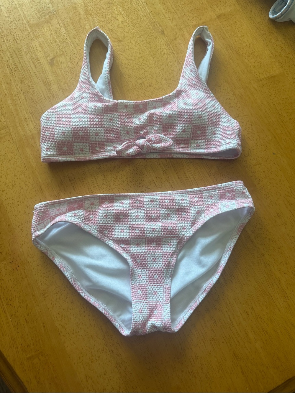Girls’ Pink Plaid Two-Piece Swim Set
